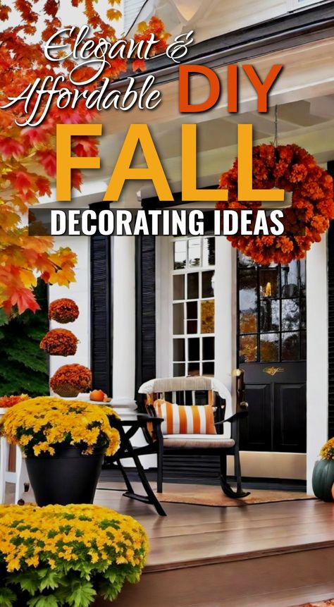 DIY Fall Decor Ideas For The Home - elegant front porch fall decor ideas and farmhouse fall decor on a budget Fall Front House Decor, Outside Fall Decorating Ideas, Fall Decor For Doorways, Fall Porch Decor On A Budget, Cheap Fall Decor Ideas For The Porch, Fall Porch Ideas 2024, Fall Decor Ideas For The Home Porch, Fall Decor Ideas For The Home Outdoor, Porch Decorating For Fall