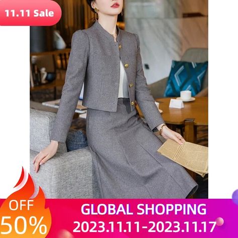 Skirt 2 Piece Set, Formal Blazer, Blazer And Skirt Set, Womens Office, Jacket Suit, Blazer And Skirt, Work Jacket, Skirt Sets, Work Jackets