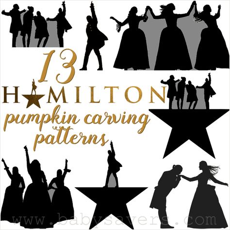 Use these FREE printable Hamilton pumpkin carving patterns to make a Broadway musical-inspired Hamilton pumpkin for Halloween! The silhouettes, star and images can also be used for a variety of projects. Hamilton Pumpkin Carving, Hamilton Pumpkin, Hamilton Party, Halloween Pumpkin Templates, Pumpkin Carving Patterns Free, Hamilton Wallpaper, Hamilton Gifts, Amazing Pumpkin Carving, Schuyler Sisters