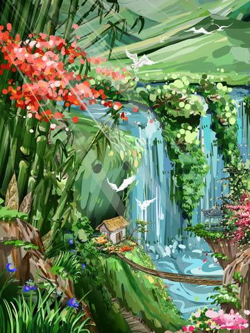 Corridor Painting, Entrance Painting, Waterfall Background, Water Mountain, Ocean Illustration, Water Illustration, Painting Water, Waterfall Landscape, Water Background