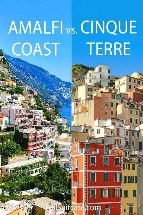 Cinque Terre vs Amalfi Coast: Detailed Comparison +Info & Tips Cruise Italy, Italy Trip Planning, Amalfi Coast Travel, Italy 2023, Road Trip Places, Scenic Road Trip, Cinque Terre Italy, Dream Vacations Destinations, Amalfi Coast Italy