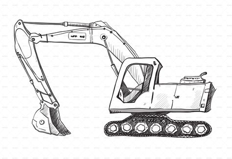 Doodle Excavator Drawing Preview - GraphicRiver Excavator Drawing, Construction Drawing, Skid Loader, Truck Room, Drawing Machine, Construction Machines, Construction Drawings, Color Wheel, Doodle Drawings