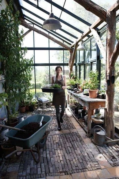 Lean To Greenhouse, Greenhouse Shed, Greenhouse Plans, Potting Sheds, Garden Greenhouse, Greenhouse Gardening, Potting Shed, Cool Ideas, Stone Flooring