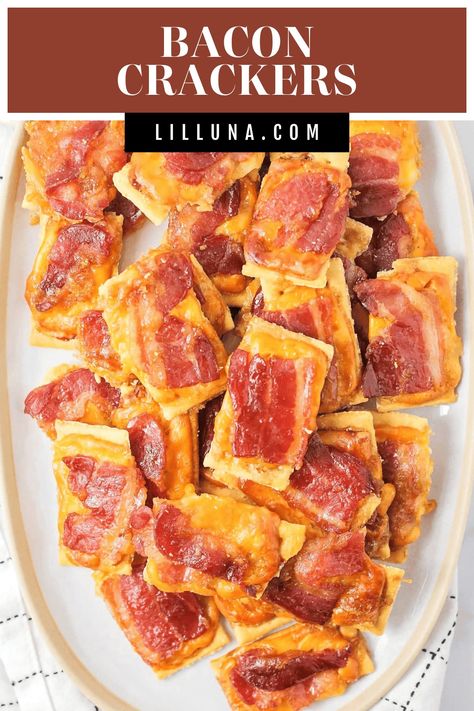 These cheesy bacon crackers are beyond simple - just 4 ingredients and 10 minutes of prep for a fan-favorite appetizer! #bacon #cheese #appetizer #baconcrackers Bacon Cheese Crackers, Bacon Club Crackers, Crackers With Bacon And Brown Sugar, Club Crackers With Bacon And Brown Sugar, Bacon Crackers Appetizers, Bacon Wrapped Club Crackers, Bacon Crackers, Best Chicken Enchilada Recipe, Bacon Cracker