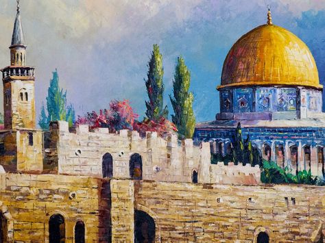 ✨ Walls of History, Dome of Light by Shada Sharif ✨ Immerse yourself in the rich tapestry of Jerusalem’s history with this exquisite oil painting. The iconic Dome of the Rock stands resplendent, bathed in golden light, while the ancient walls whisper tales of resilience and faith. Shada Sharif, a gifted artist from Bethlehem, masterfully captures the vibrant essence of this sacred city, inviting you to reflect on its timeless beauty. 🌟 This artwork is not just a visual feast; it’s a tribute... Dome Of The Rock, Golden Light, Golden Lights, Bethlehem, The Rock, Timeless Beauty, Oil Painting, Essence, Tapestry