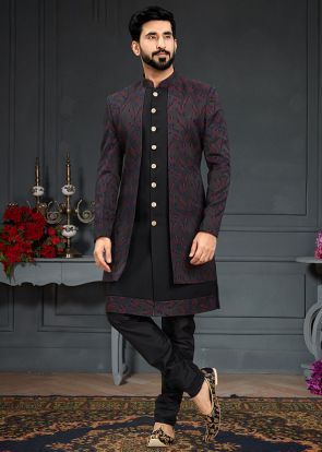 Dusty Pink Imported Silk Indo Western Outfit - ROY382312R Indo Western Outfits For Men, Indo Western Dress For Men, Indian Wedding Suits Men, Men Sherwani, Indian Wedding Clothes For Men, Western Suit, Best Indian Wedding Dresses, Indo Western Sherwani, Wedding Kurta For Men