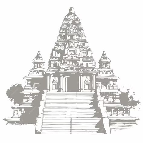 Premium Vector | Skech of temple isolated on white background Temple Vector, Temple Illustration, Temple Background, Sky Temple, Khajuraho Temple, Ganesh Temple, Temple Poster, Temple Drawing, Background Story