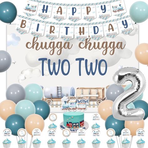 PRICES MAY VARY. Package Includes: The chugga chugga two two birthday party decorations include 20 x latex balloons 12 inches, 1 x chugga chugga two two backdrop 3 x 5 ft, 1 x train happy birthday banner, 1 x chugga chugga two two cake topper, 12pcs chugga chugga two two cupcake toppers, 1 x number 2 foil balloon 32 inches(No Helium Supported) 2nd Train Birthday Decorations: Do you want to create an energetic and cool birthday party for your 2 year old kids? Using our a chugga chugga two two bir Chugga Chugga Two Two Birthday, Train Birthday Decorations, Two Birthday Party, Chugga Chugga Two Two, Train Theme Birthday Party, Balloons Backdrop, Second Birthday Boys, 2nd Birthday Party For Boys, Two Birthday