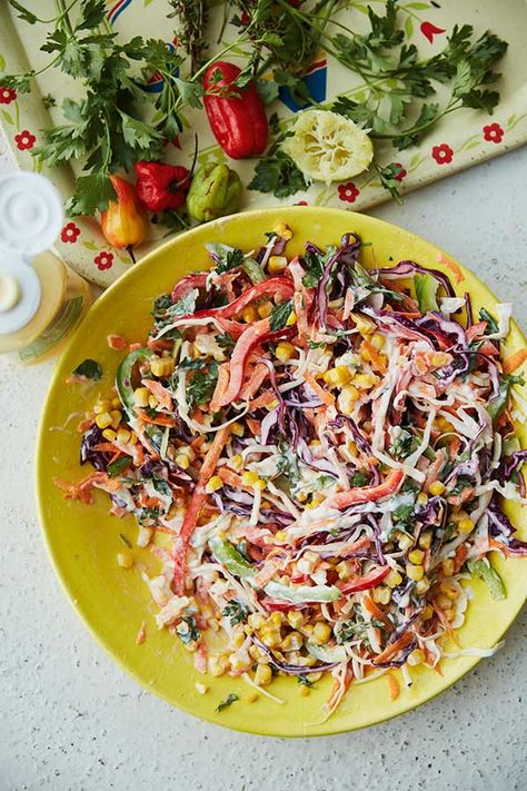 Original Flava calypso salad recipe - YOU Magazine Caribbean Pasta Salad, Jamaican Salad Recipes, Caribbean Salad Recipes, Jamaican Buffet, Carribean Salad, Jamaican Salad, Caribbean Coleslaw Recipe, Caribbean Coleslaw, Caribbean Salad