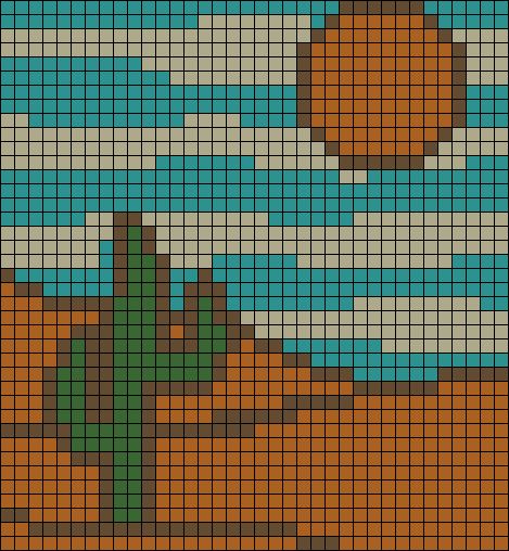 Alpha pattern #142799 | BraceletBook Desert Alpha Pattern, Cacti Landscape, Sunset Cactus, Crochet Grid, Grid Patterns, Desert Sunrise, Alpha Pattern, Grid Pattern, Alpha Patterns