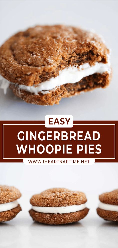 Gingerbread Cream Pie Cookies, Molasses Cream Pie Cookies, Gingerbread Oatmeal Cream Pies, Ginger Cookies With Cream Cheese Filling, Woopie Cookies Christmas, Gingerbread Woopy Pies, Leftover Gingerbread Cookies, Ginger Whoopie Pies, Mini Whoopie Pies Easy