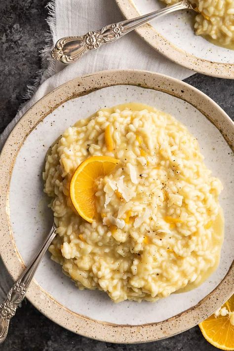 Risotto with Orange Juice Orange Rice Recipe, Orange Dinner, Party Monster, Risotto Rice, Meatless Main Dishes, Orange Sauce, Butter Recipes, Feel Good Food, Mushroom Risotto