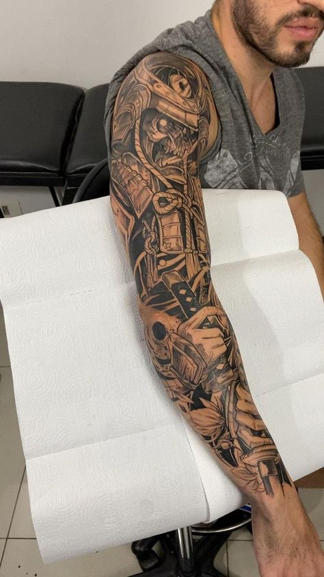 Pin on Minhas tattoos Mens Full Arm Sleeve Tattoo, Tattoo Full Sleeve Men Ideas, Japanese Style Forearm Tattoo, Full Back Tattoo For Men Design, Full Arm Tattoos For Guys, Full Hand Tattoo Men, Manga Tattoo Hombre Ideas, Full Arm Tattoo Men, Samurai Sleeve Tattoo