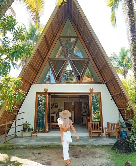 The Triangle Siargao - Houses for Rent in General Luna, Caraga, Philippines Design Case Mici, General Luna, Casa Hobbit, Triangle House, Hut House, Tropical House Design, A Frame Cabins, Bamboo House Design, Bamboo Architecture