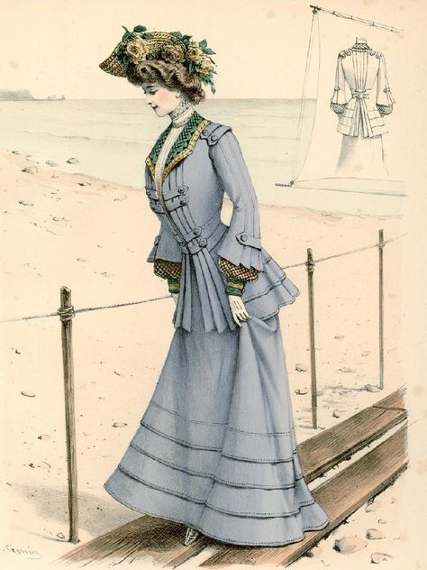 Fashion Plate - De Gracieuse - 1902 Edwardian Silhouette, 1902 Fashion, Dutch Magazine, Edwardian Fashion Plates, Edwardian Era Fashion, Edwardian Costumes, 1900 Fashion, Old Magazine, Walking Dress