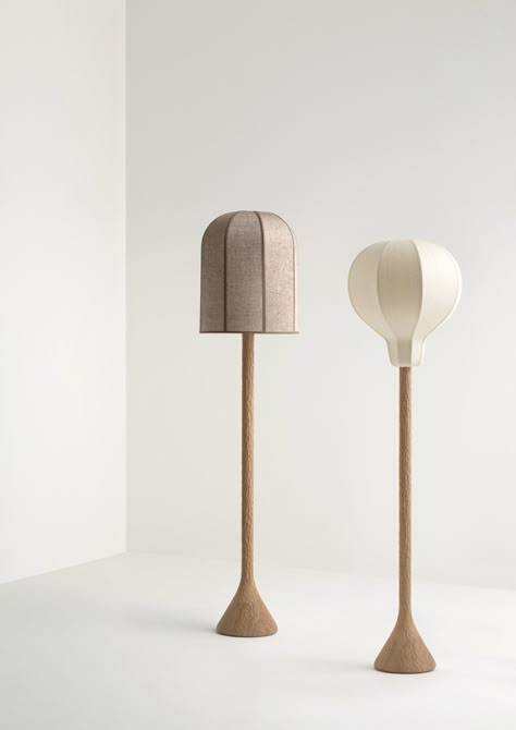 Floor Lamp Wood, Fabric Floor Lamp, Wooden Lamps, Pierre Yovanovitch, Lamp Wood, Wood Floor Lamp, Interior Display, Fabric Lampshade, Wooden Lamp