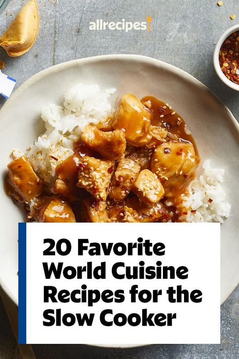 Looking for crockpot recipes? Try cooking these world cuisine recipes in the slow cooker. From slow cooker chicken mole to slow cooker red curry been pot roast, these easy crockpot recipes are the best dinner ideas. Crockpot Recipes From Around The World, Unique Crock Pot Recipes, Crockpot International Recipes, West Bend Slow Cooker Recipes, The Best Slow Cooker Recipes, Gourmet Slow Cooker Recipes, International Slow Cooker Recipes, International Crockpot Recipes, Best Dinner Ideas