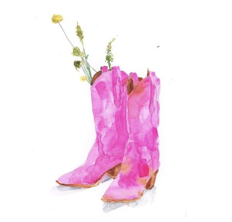 Cowgirl Watercolor Art, Nashville Watercolor, Cowgirl Watercolor, Big Widget, Apartment Prints, Painting Basics, Linen Board, Coastal Girl, Pink Cowboy Boots