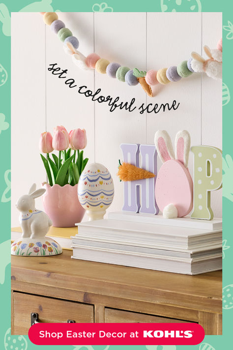 Let spring in with colorful Easter decor! Shop decorative garlands, bunny table decor, artificial spring flowers and more at Kohl’s and Kohls.com. Spring Time Nails, Spring Crafts Preschool, Time Nails, Baby Easter Basket, Bunny Room, Images Beautiful, March Nails, Easter Home Decor, Dinosaur Room