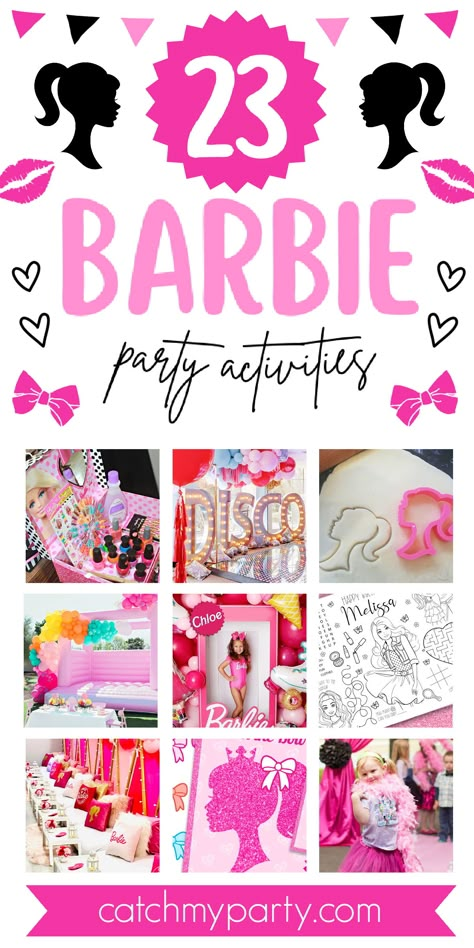 Barbie Party Activities, Barbie Birthday Party Games, 5th Birthday Barbie, Barbie Party Games, Girls Barbie Birthday Party, Barbie Bday Party, Barbie Pool Party, Barbie Pool, Barbie Bday