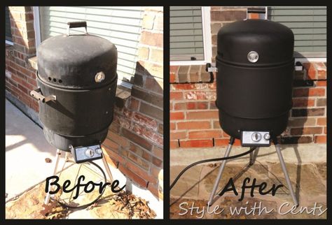 How to restore your disgusting BBQ grill or smoker ... instead of replacing it. Only a couple bucks with high heat spray paint. Winning! High Heat Spray Paint, Heat Spray, Rustoleum Spray Paint, Diy Bbq, Backyard Gardening, Man Of The House, Organized Mom, Patio And Garden, Bbq Grill