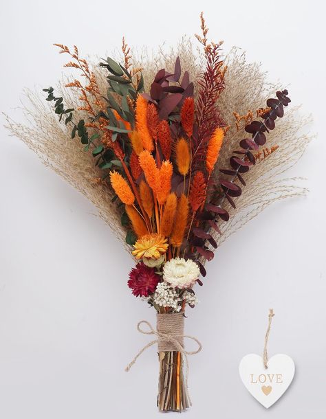 PRICES MAY VARY. FALL DECOR AESTHETIC: Rust and orange collide to show off a strong autumn vibe, perfect for fall living room, bedroom, dining room, kitchen, entryway table decorations, make your home table centrepiece, kitchen island, coffee table, mantel impress your friends and family BOHO PRESERVED FLOWERS: 17" Preserved Flowers bouquets are carefully crafted from a wide variety of natural plants, including orange pampas grass, eucalyptus leaves, bunny tail grass, melaleuca bracpeata, chrysa Autumnal Floral Arrangements, Decor Made From Nature, Fall Bouquet Home Decor, Western Fall Decor, Autumn Flower Arrangements, Rustic Thanksgiving Decorations, Christmas Centre Pieces, Preserved Flowers Bouquet, Fall Decorations For Home