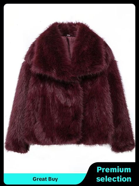 Women's Solid Color Faux Fur Fuzzy Jacket, Casual Long Sleeve Collared Fuzzy Coat for Fall & Winter, Women's Clothing for Daily Wear Faux Fur Cropped Jacket, Womens Faux Fur Coat, Australia Fashion, Chique Outfits, Outfit Plan, Winter Chic, Woven Jacket, Retro Mode, Fur Coats Women