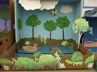 Shoebox Diorama School Project | Shoebox Diorama Examples Ecosystems Diorama, Kunst For Barn, Pond Habitat, Diorama Kids, Ecosystems Projects, Habitats Projects, 4th Grade Science, Animal Habitats, Elementary Science