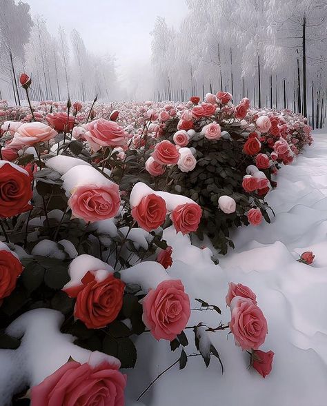 Snow Rose, Pretty Flowers Pictures, Frozen Rose, Red And Pink Roses, Red Rose Bouquet, Nothing But Flowers, Pretty Landscapes, Flower Therapy, Beautiful Bouquet Of Flowers