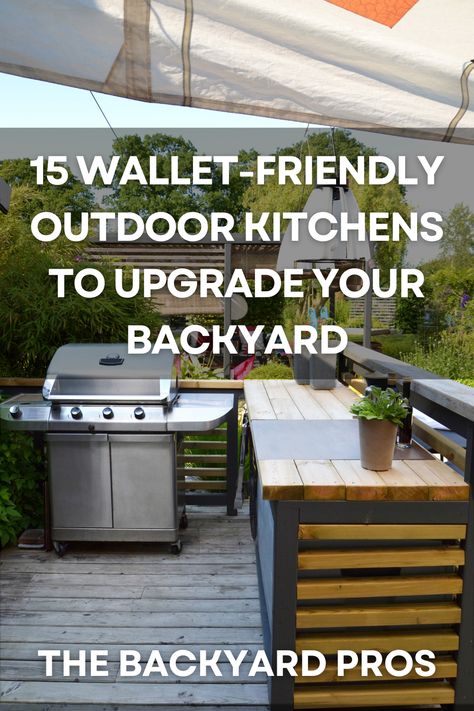 Affordable Outdoor Kitchen Transformations! Dive into 15 inspiring ideas that will help you build an outdoor kitchen without spending a fortune. Discover practical and stylish solutions to enhance your backyard living space. Inexpensive Outdoor Kitchen, Outdoor Kitchen Budget Diy, Outdoor Kitchen Budget, Outdoor Kitchen Uncovered, Small Yard Outdoor Kitchen And Pool, Diy Outdoor Kitchen With Blackstone, Simple Outdoor Kitchen On A Budget, Small Backyard Kitchen, Outdoor Kitchen Diy