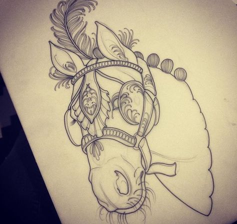 Draft Horse Tattoo, Linework Horse Tattoo, Horse Flash Tattoo, Neotraditional Horse Tattoo, Traditional Horse Head Tattoo, Crazy Horse Tattoo Native American, Horse Flowers, Horse Art Drawing, Horse Sketch