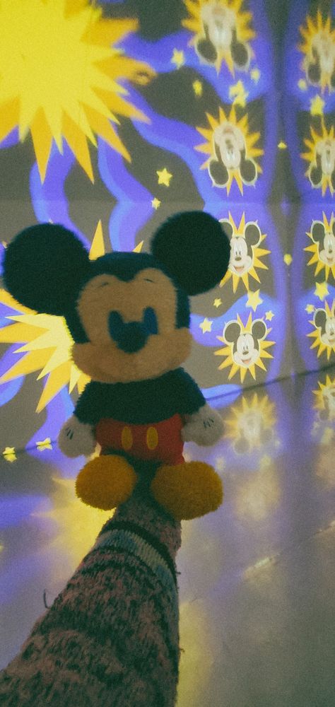 Mickey Mouse weighted plush in front of the Mickey Mouse backdrop at the Disney animation immersive experience Mickey Mouse Backdrop, Weighted Plush, Disney Aesthetic, Immersive Experience, Disney Animation, Disney