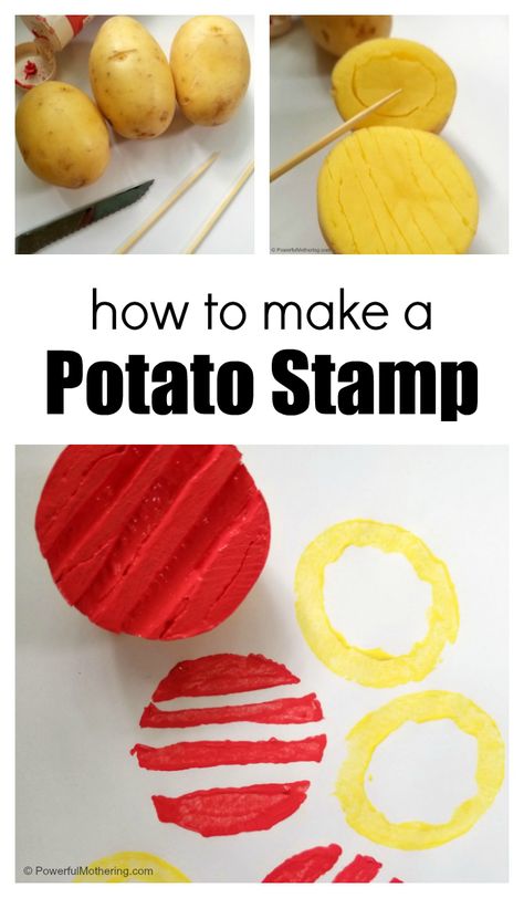 How to Make Your Own Stamp with a Potato Potato Art Stamp, Potato Activity For Preschool, Potato Activities For Kids, Veggie Printing, Potato Activities, Vegetable Stamping, Potato Printing, Peaceful Press, Make Your Own Stamp