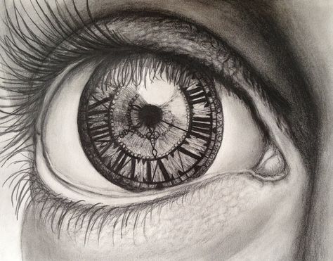 She saw the time passing by (new) by swanguin.deviantart.com on @deviantART Gcse Art Prep, Music Still Life, Moments In Time Art, Art Research Page, Gcse Art Coursework, Past Vs Present, Mystical Eyes, Cool Eye Drawings, Surreal Eye