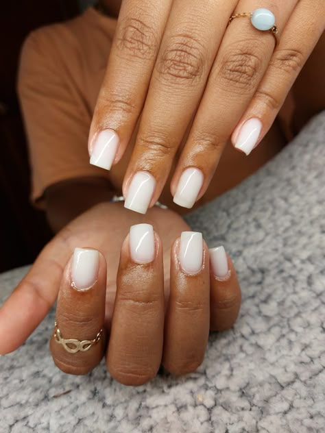 Creamy White Short Nails, Shirt Milky White Nails, Milky White Biab Nails, Short Square Milky White Nails, Milky White Pearl Nails, Coconut Milk Nails, Milky Pearl Nails, Pale White Nails, White Nails On Brown Skin