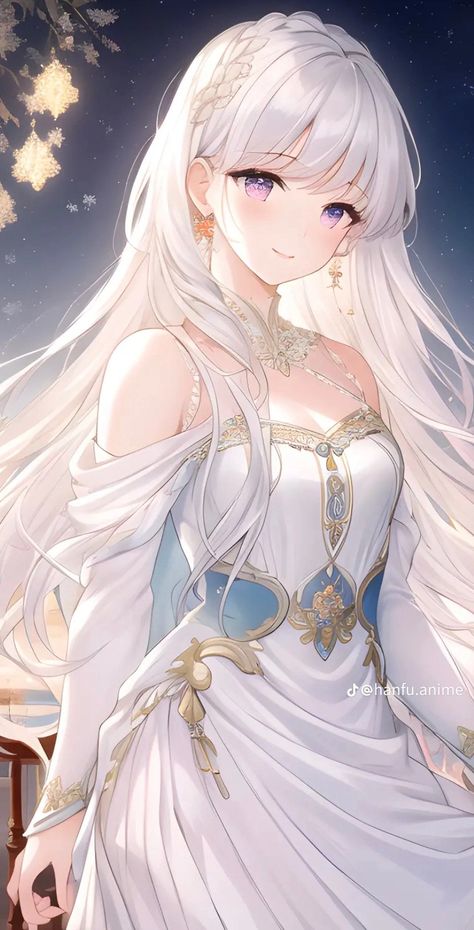 Anime Woman With White Hair And Blue Eyes, Hot Female Oc With White Hair, White Hair Anime, Love Nikki White Hair, Anime Princess White Hair Blue Eyes, White Hair Goddess Fantasy Art, Anime Red Hair, Long White Hair, Queen Anime