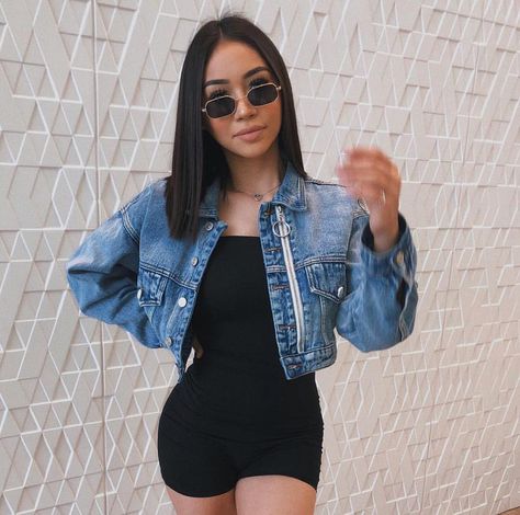 Honeybum.com on Instagram: “Sunday FIT ⚡️ #Honeybum @isabellaxchavez in the ‘born to flex denim jacket’ and ‘seamless layering romper’ ✨😍” Fitted Romper Outfit, Romper Outfit With Jacket, Outfit With Jacket, Fitted Romper, Denim Jacket Outfit, Romper Outfit, Outfit Goals, Outfit Posts, Ootd Fashion