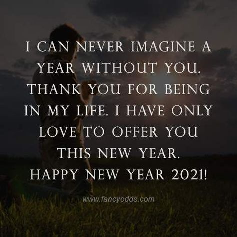 I can never imagine a year without you. Thank you for being in my life. I have only love to offer you this new year. Happy new year 2021! First New Year Without You Quotes, Happy New Year To The One I Love, Happy New Year Friend Quotes Friendship, Happy New Year Friend Quotes, New Year Message Quote, New Years Message 2023, Msg For Best Friend, New Year Wishes Reply, New Year Wishes For Lover