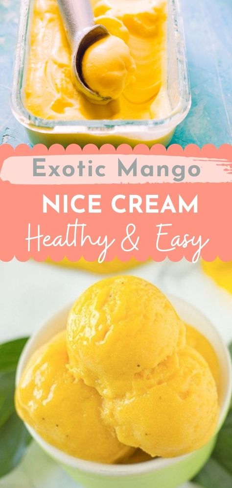 Mango Sorbet Ninja Creami, Peach Nice Cream, Mango Banana Nice Cream, Mango Greek Yogurt Ice Cream, Easy Mango Ice Cream Recipe, Mango Nicecream Vegan, Banana Nicecream Vegan, Vegan Mango Ice Cream, Strawberry Nice Cream