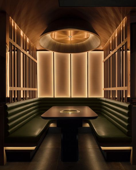 David Mitchell Fabric Wall Panels, Manhattan Restaurants, London Interior, Korean Bbq, Hospitality Design, Restaurant Interior, Cozy Space, Fabric Wall, Commercial Design