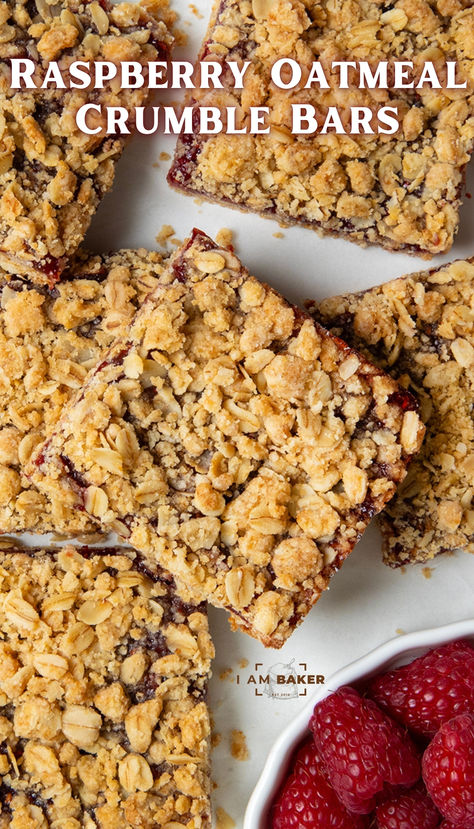 Raspberry Oatmeal Crumble Bars have a buttery, oat crumble base covered with a layer of raspberry jam, and more oat crumble on top, baked to golden brown. It is a simple-to-make bar that can be enjoyed for breakfast, snack time, or dessert! Easy Fancy Desserts, Oatmeal Crumble Bars, Easy Desserts To Impress, Oatmeal Bars Healthy, Truffle Balls, Easy Impressive Dessert, Oatmeal Crumble, Jam Bars, Church Recipes