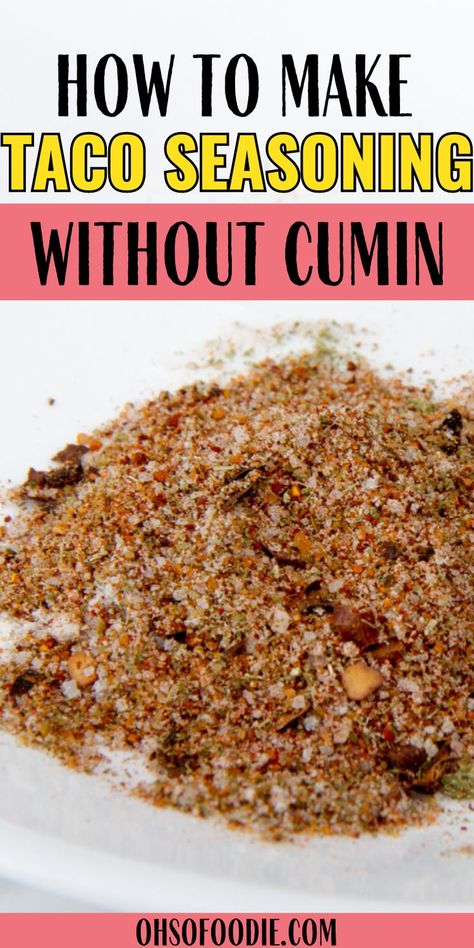 Text reads how to make taco seasoning without cumin Taco Seasoning Without Cumin, Mild Taco Seasoning Recipe, Easy Taco Seasoning, Easy Taco Seasoning Recipe, Taco Seasoning Easy, Cumin Recipes, Diy Taco Seasoning, Mild Taco Seasoning, Make Taco Seasoning