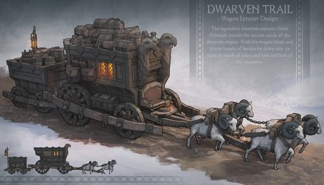 ArtStation - Dwarven Trail - Wagon Design, Johan Haubo Fantasy Wagon Concept Art, Fantasy Wagon, Covered Wagon, Dungeons And Dragons, Fantasy Art, Concept Art, Drawings, Travel, Design