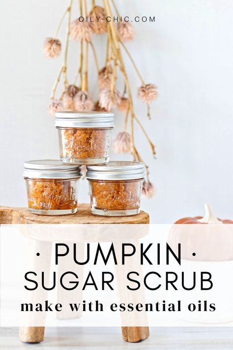 Here’s how to make a pumpkin sugar scrub with essential oils and real pumpkin spice. This DIY beauty scrub smells like yummy pumpkin pie in a jar and will quickly become one of your fall favorites! Pumpkin Pie In A Jar, Pumpkin Spice Sugar Scrub, Pumpkin Sugar Scrub, Pie In A Jar, Nutmeg Essential Oil, Essential Oil Skin Care, Sugar Scrub Recipe, Cinnamon Essential Oil, Essential Oil Blends Recipes