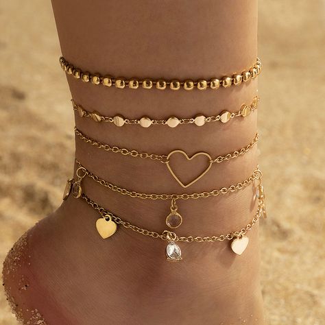 Love With Diamonds Round Piece Multi-layer Anklet Geometric Round Beads Five-layer Anklet Bead Anklets, Anklet For Women, Heart Anklet, Preppy Jewelry, Jewellery Pouch, Ankle Jewelry, Great Gifts For Women, Jewelry Accessories Ideas, Beaded Anklets