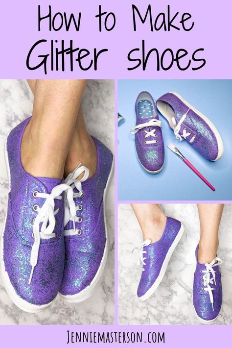 Diy Glitter Sneakers, Glitter Fabric Paint, Canvas Shoes Diy, Diy Glitter Shoes, Glitter Projects, Shoes Disney, Glitter Converse, Glitter Aesthetic, How To Make Glitter