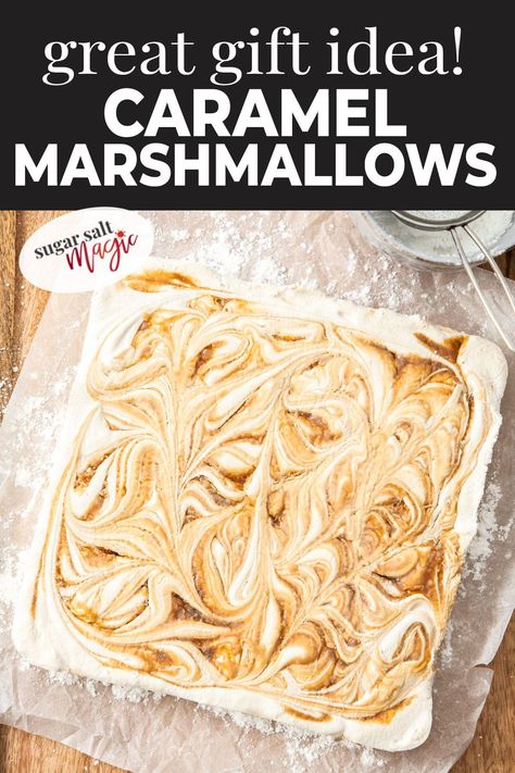 Christmas Marshmallow Recipe, Melted Marshmallow Recipes, Salted Caramel Marshmallows, Carmel Marshmallows, Salted Caramel Marshmallow Recipe, Chocolate Caramel Marshmallow, Gourmet Marshmallows Recipe, Carmel And Marshmallow, Gourmet Candy Recipes