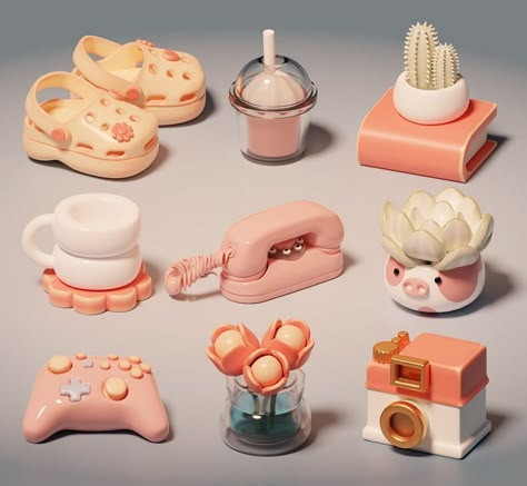 Cozy • Isometric • Blender on Instagram: “Pink assets of my next scene🌷 . . . . . . . . #b3d #blender3d #blender #3d #3dart #3dartwork #digitalart #digitalartist #pink #props…” 3d Things, Props Art, Isometric Art, Tanah Liat, Blender Tutorial, Isometric Design, 3d Artwork, Mini Things, 3d Modelling