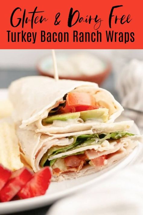 Turkey Bacon Ranch Wraps (Gluten & Dairy Free) | Allergy Awesomeness Bacon Ranch Wraps, Allergy Awesomeness, Turkey Bacon Ranch, Df Meals, Ranch Wraps, Turkey Bacon Wrap, Gluten Free Turkey, Alpha Gal, Kid Lunches