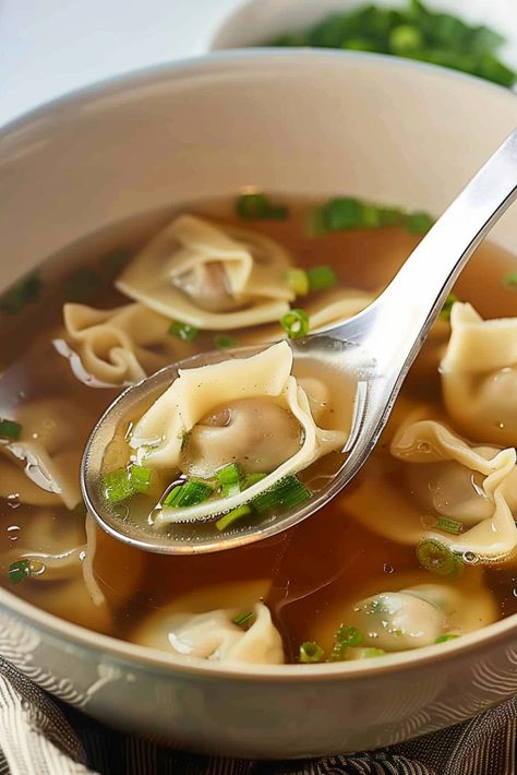 Wonton Soup Broth Recipe, Wonton Soup Broth, Homemade Wontons, Won Ton Soup, Broth Bowls, Gluten Free Travel, Ginger Slice, Lean Pork, Soup Broth